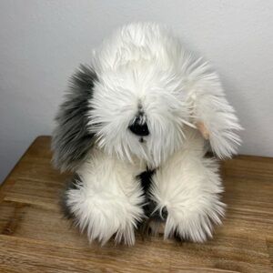 Ganz vintage Fluffy White and Gray sheepdog Plush Dog 11”